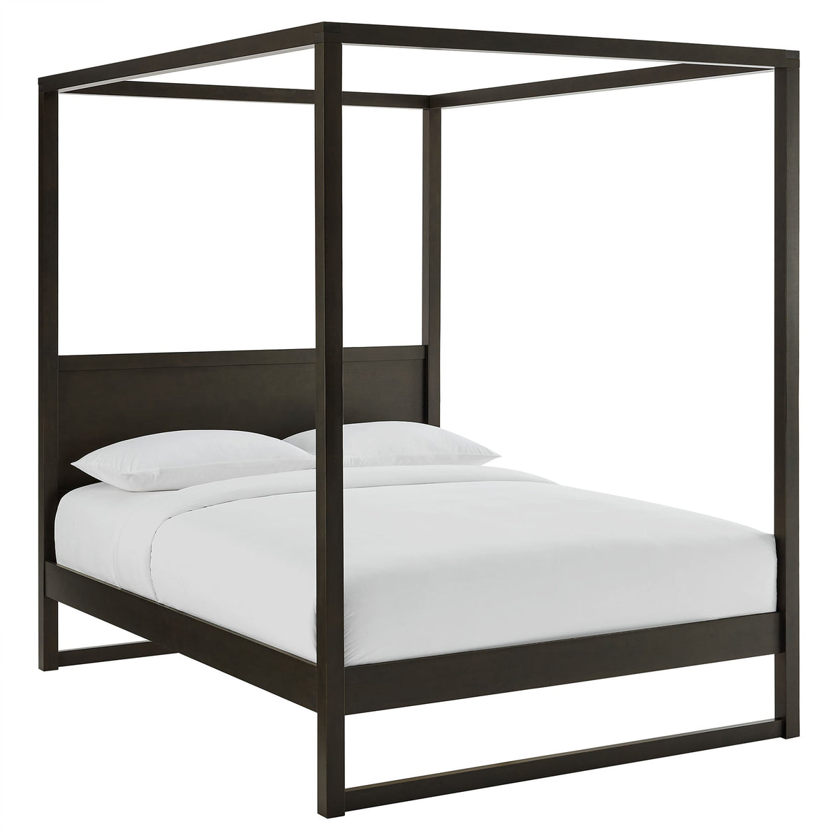Alva Smoked Oak Queen Wood Canopy Platform Bed - Ornate Home