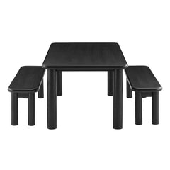 Alvia Black 3-Piece Oak Wood Dining Table and Benches Set - Ornate Home