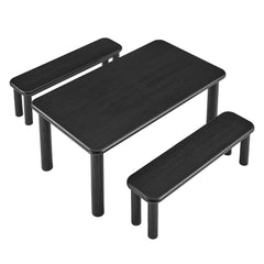 Alvia Black 3-Piece Oak Wood Dining Table and Benches Set - Ornate Home