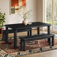Alvia Black 3-Piece Oak Wood Dining Table and Benches Set - Ornate Home