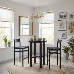 Alvia Black 3-Piece Round Oak Wood Bar Table With Bar Stools Set - Ornate Home