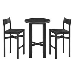 Alvia Black 3-Piece Round Oak Wood Bar Table With Bar Stools Set - Ornate Home