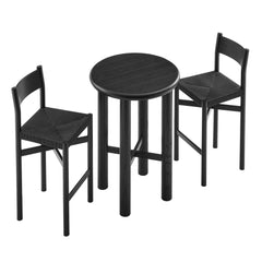 Alvia Black 3-Piece Round Oak Wood Bar Table With Bar Stools Set - Ornate Home