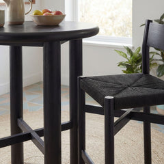 Alvia Black 3-Piece Round Oak Wood Bar Table With Bar Stools Set - Ornate Home