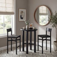 Alvia Black 3-Piece Round Oak Wood Bar Table With Bar Stools Set - Ornate Home