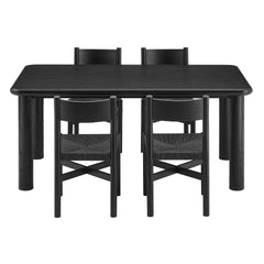 Alvia Black 5-Piece Oak Wood Dining Table and Chairs Set - Ornate Home