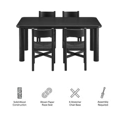 Alvia Black 5-Piece Oak Wood Dining Table and Chairs Set - Ornate Home