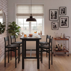 Alvia Black 5-Piece Rectangular Oak Wood Bar Table With Bar Stools Set - Ornate Home