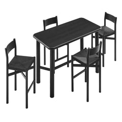 Alvia Black 5-Piece Rectangular Oak Wood Bar Table With Bar Stools Set - Ornate Home