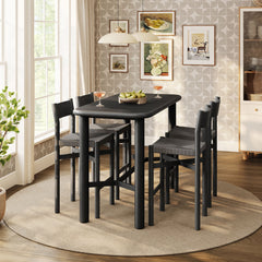 Alvia Black 5-Piece Rectangular Oak Wood Bar Table With Bar Stools Set - Ornate Home