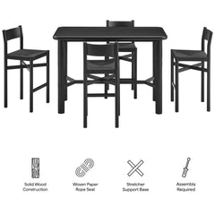 Alvia Black 5-Piece Rectangular Oak Wood Bar Table With Bar Stools Set - Ornate Home