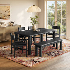 Alvia Black 6-Piece Oak Wood Dining Table and Seating Set - Ornate Home