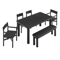 Alvia Black 6-Piece Oak Wood Dining Table and Seating Set - Ornate Home