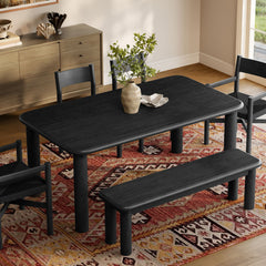 Alvia Black 6-Piece Oak Wood Dining Table and Seating Set - Ornate Home