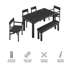 Alvia Black 6-Piece Oak Wood Dining Table and Seating Set - Ornate Home