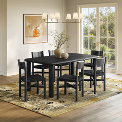 Alvia Black 7-Piece Oak Wood Dining Table and Chairs Set - Ornate Home