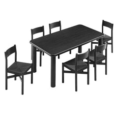 Alvia Black 7-Piece Oak Wood Dining Table and Chairs Set - Ornate Home