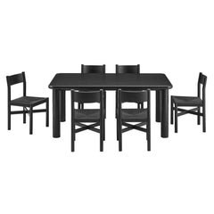 Alvia Black 7-Piece Oak Wood Dining Table and Chairs Set - Ornate Home