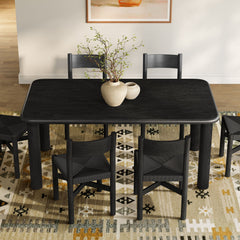 Alvia Black 7-Piece Oak Wood Dining Table and Chairs Set - Ornate Home