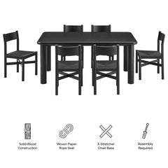 Alvia Black 7-Piece Oak Wood Dining Table and Chairs Set - Ornate Home