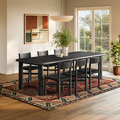 Alvia Black 7-Piece Oak Wood Extendable Dining Table and Chairs Set - Ornate Home