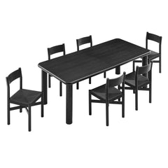 Alvia Black 7-Piece Oak Wood Extendable Dining Table and Chairs Set - Ornate Home