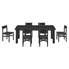 Alvia Black 7-Piece Oak Wood Extendable Dining Table and Chairs Set - Ornate Home