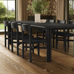 Alvia Black 7-Piece Oak Wood Extendable Dining Table and Chairs Set - Ornate Home