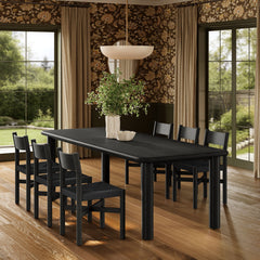 Alvia Black 7-Piece Oak Wood Extendable Dining Table and Chairs Set - Ornate Home