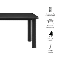 Alvia Black 86"-105" Extendable Rectangular Oak Wood Dining Table - Ornate Home