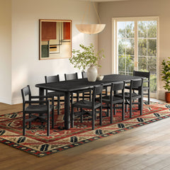 Alvia Black 9-Piece Oak Wood Extendable Dining Table and Chairs Set - Ornate Home