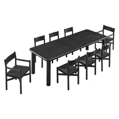 Alvia Black 9-Piece Oak Wood Extendable Dining Table and Chairs Set - Ornate Home