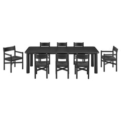 Alvia Black 9-Piece Oak Wood Extendable Dining Table and Chairs Set - Ornate Home