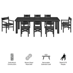Alvia Black 9-Piece Oak Wood Extendable Dining Table and Chairs Set - Ornate Home