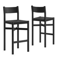 Alvia Black Oak Wood Bar Stools With Woven Seats (Set of 2) - Ornate Home