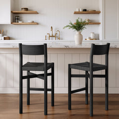 Alvia Black Oak Wood Bar Stools With Woven Seats (Set of 2) - Ornate Home
