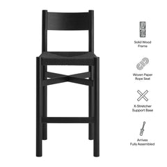 Alvia Black Oak Wood Bar Stools With Woven Seats (Set of 2) - Ornate Home
