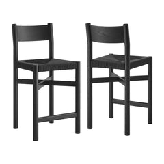 Alvia Black Oak Wood Counter Stools With Woven Seats (Set of 2) - Ornate Home