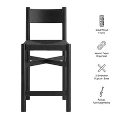 Alvia Black Oak Wood Counter Stools With Woven Seats (Set of 2) - Ornate Home