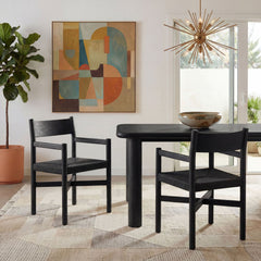Alvia Black Oak Wood Dining Armchairs With Woven Seats (Set of 2) - Ornate Home