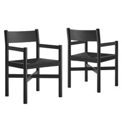 Alvia Black Oak Wood Dining Armchairs With Woven Seats (Set of 2) - Ornate Home