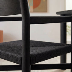 Alvia Black Oak Wood Dining Armchairs With Woven Seats (Set of 2) - Ornate Home