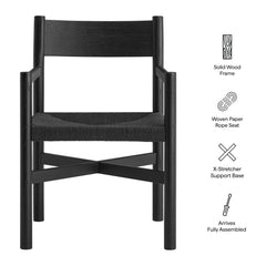 Alvia Black Oak Wood Dining Armchairs With Woven Seats (Set of 2) - Ornate Home