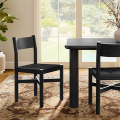 Alvia Black Oak Wood Dining Side Chair With Woven Seat - Ornate Home