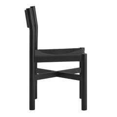 Alvia Black Oak Wood Dining Side Chair With Woven Seat - Ornate Home