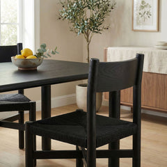 Alvia Black Oak Wood Dining Side Chair With Woven Seat - Ornate Home