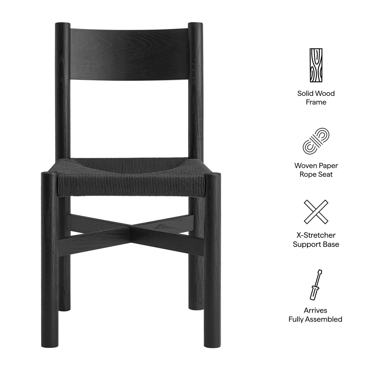 Alvia Black Oak Wood Dining Side Chair With Woven Seat - Ornate Home