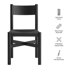 Alvia Black Oak Wood Dining Side Chair With Woven Seat - Ornate Home