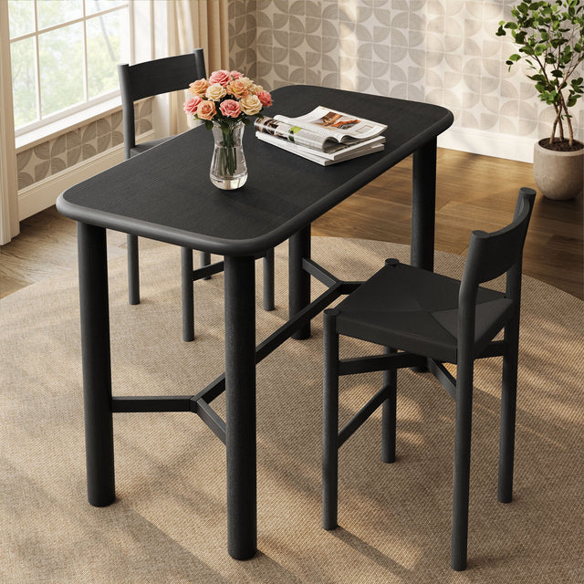 Alvia Black Rectangular 60" Oak Wood Bar Table - Ornate Home
