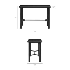 Alvia Black Rectangular 60" Oak Wood Bar Table - Ornate Home